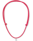 Pink paracord necklace with a white diamond charm on a white background