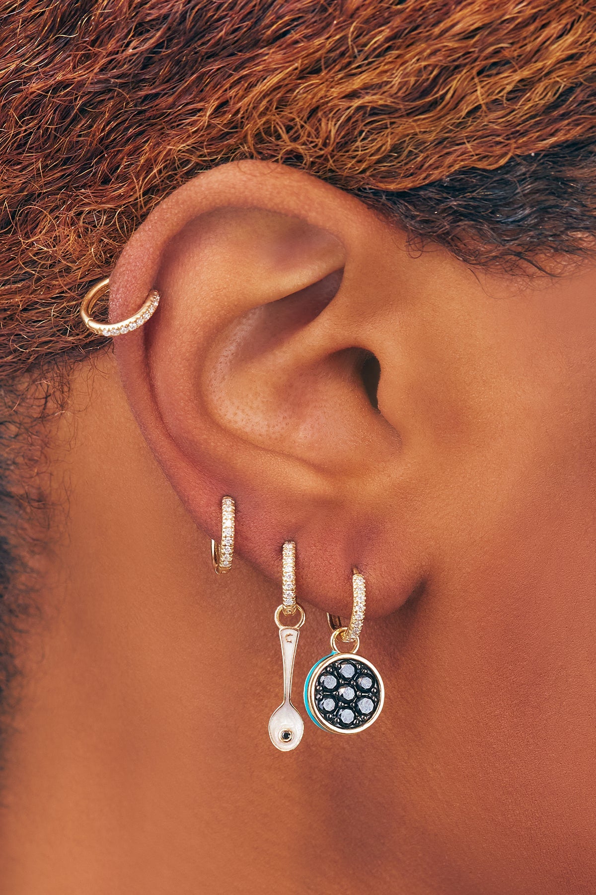 Caviar Kaspia Huggie with Caviar Spoon Charm