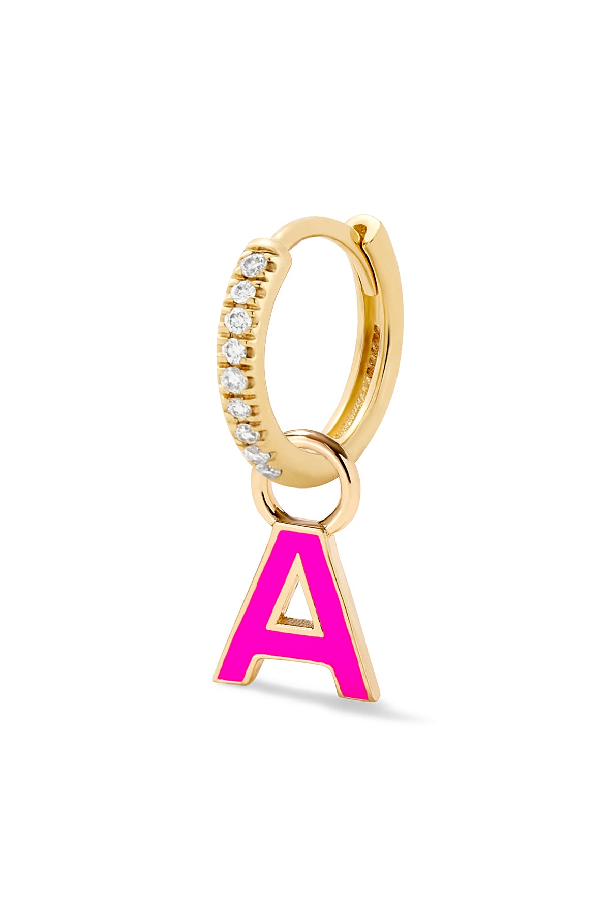 Enamel Letter Huggie - Neon Pink