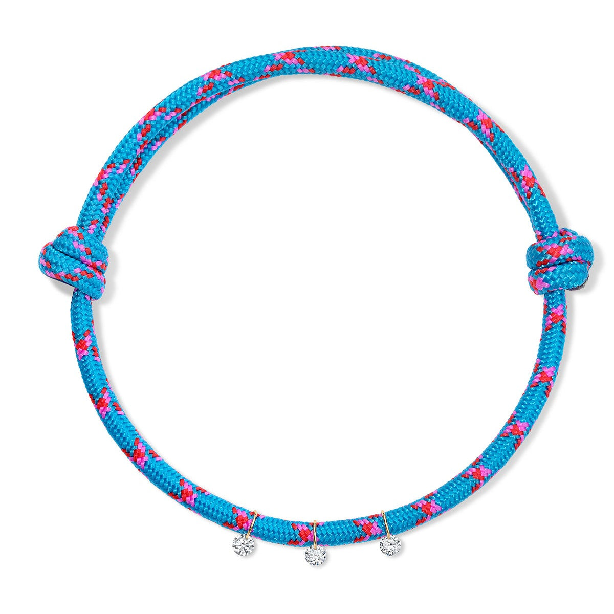 Blue paracord anklet with diamond charms on white background
