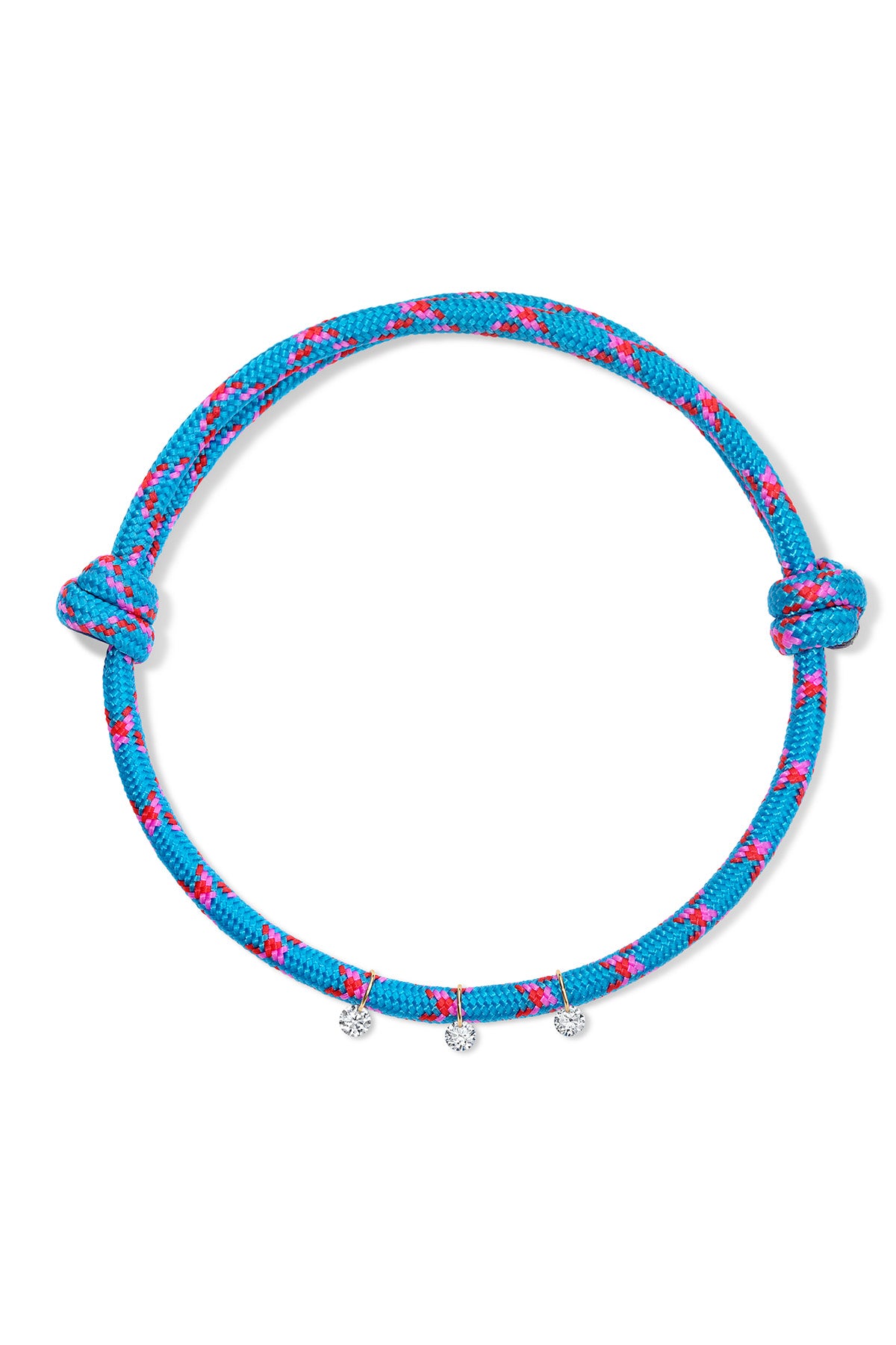 Blue paracord anklet with diamond charms on white background