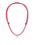 Pink paracord necklace with a white diamond charm on a white background