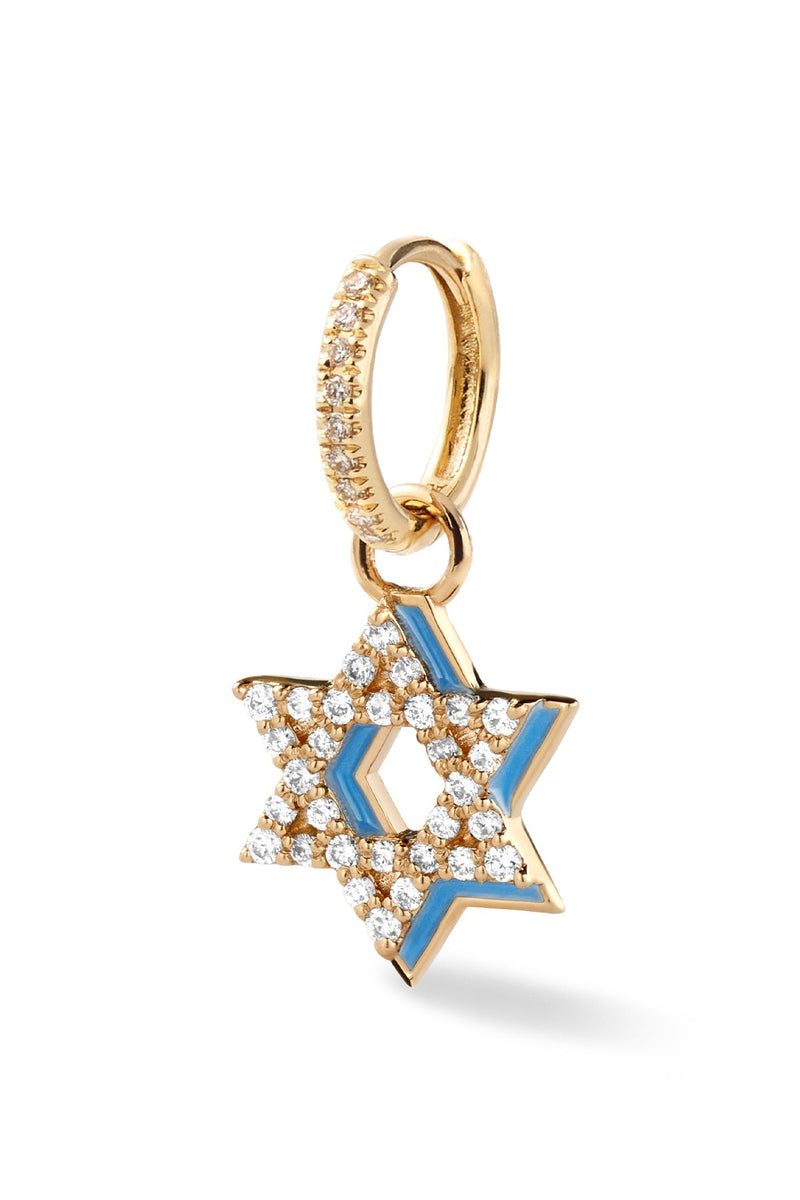 Diamond Star of David with Enamel Shadow Huggie - In Stock