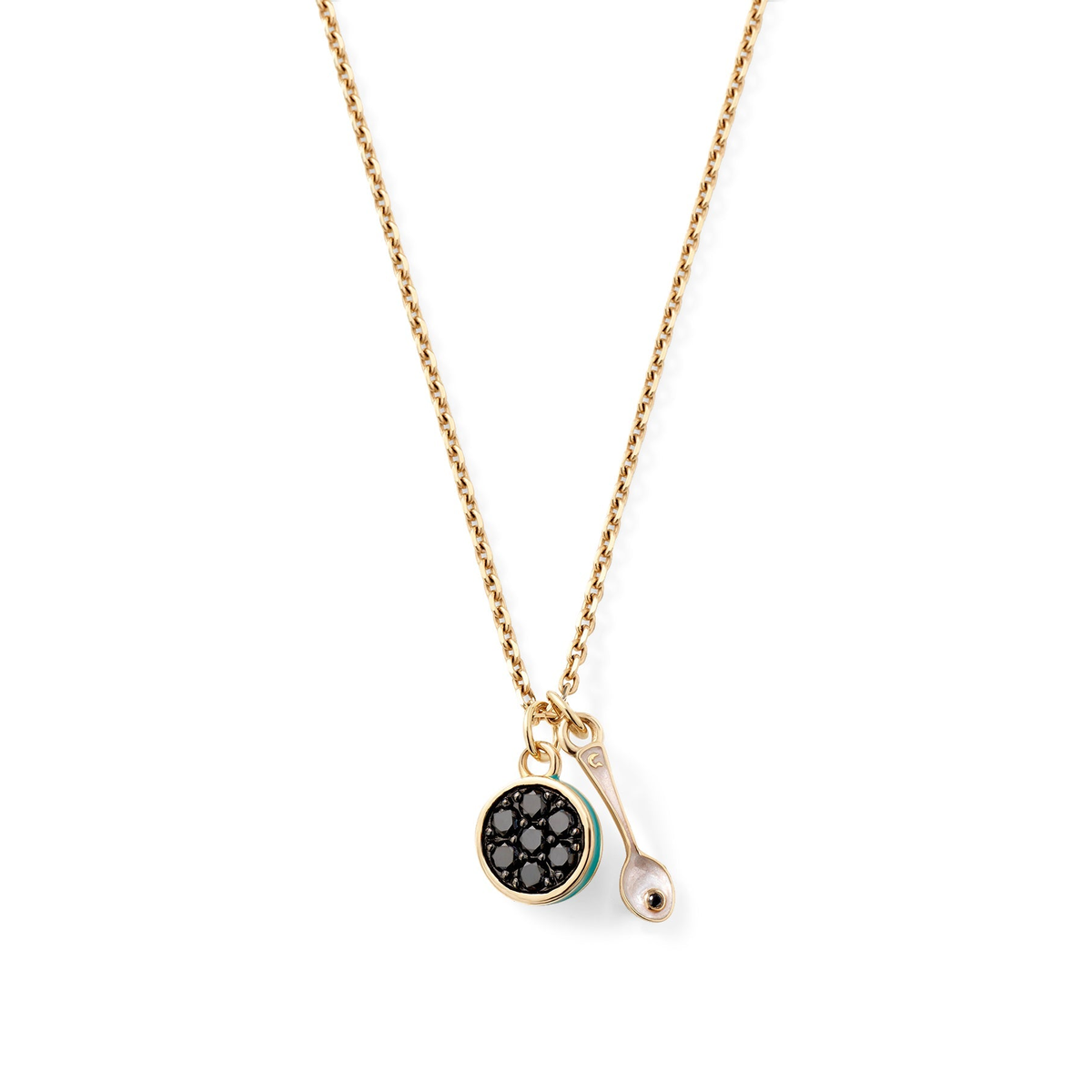 Caviar Kaspia Necklace with Caviar and Spoon Charms