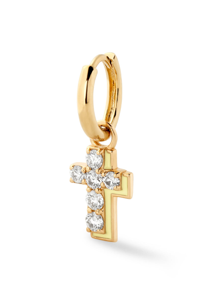 Diamond Cross with Enamel Shadow Huggie