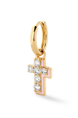 Diamond Cross with Enamel Shadow Huggie