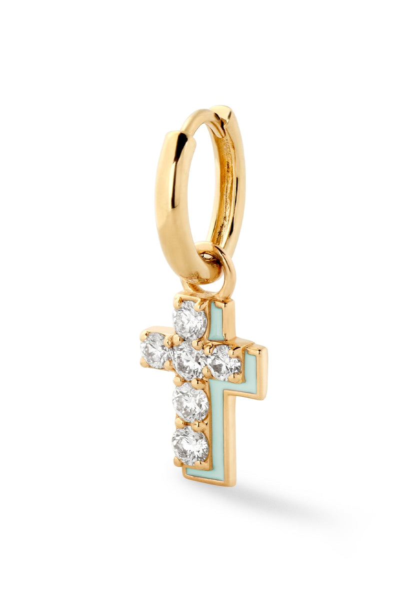 Diamond Cross with Enamel Shadow Huggie