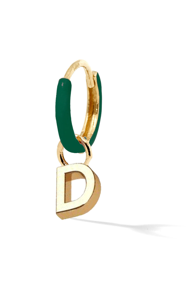 Letter Enamel Huggie - Vert