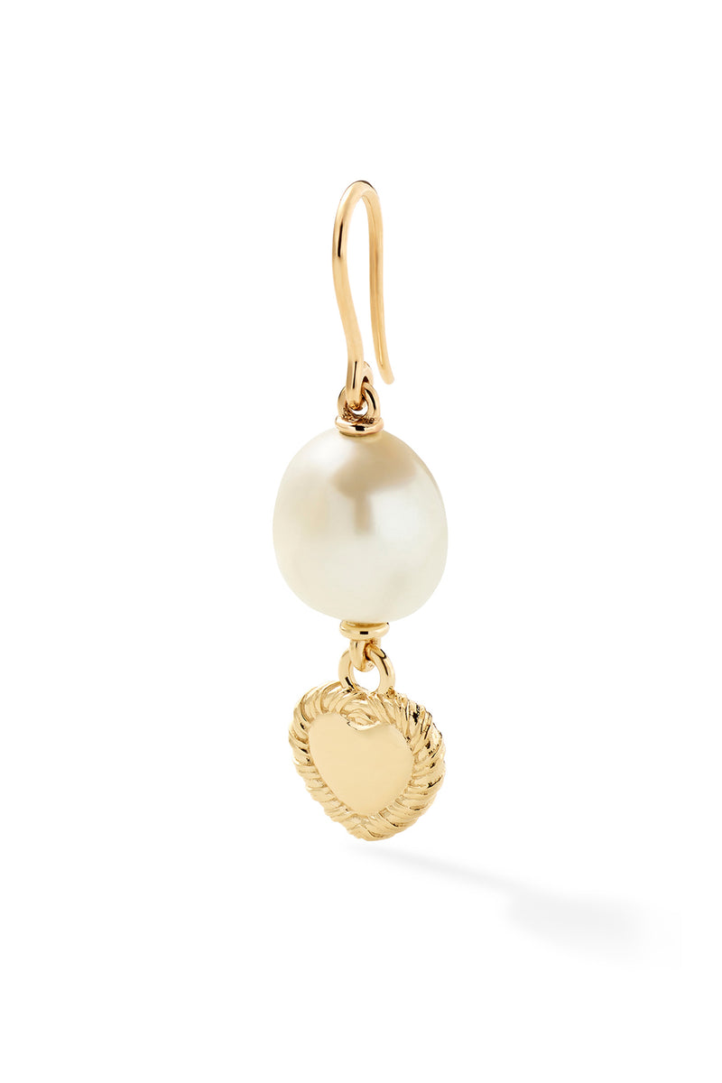 Solid Heart Streamer Pearl Drop Earring