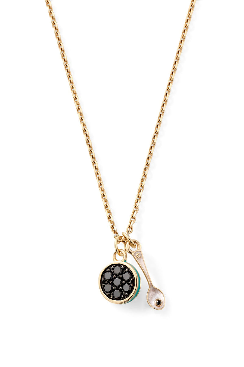 Caviar Kaspia Necklace with Caviar and Spoon Charms