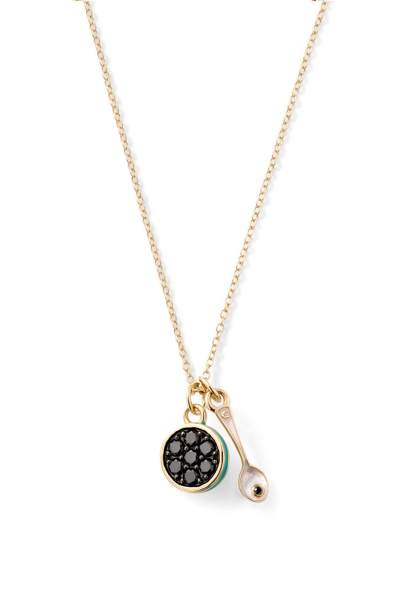 Caviar Kaspia Necklace with Caviar and Spoon Charms