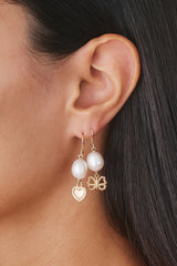 Solid Heart Streamer Pearl Drop Earring - In Stock