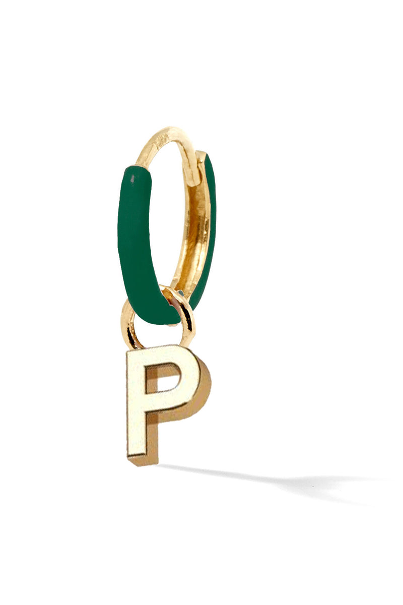 Letter Enamel Huggie - Vert