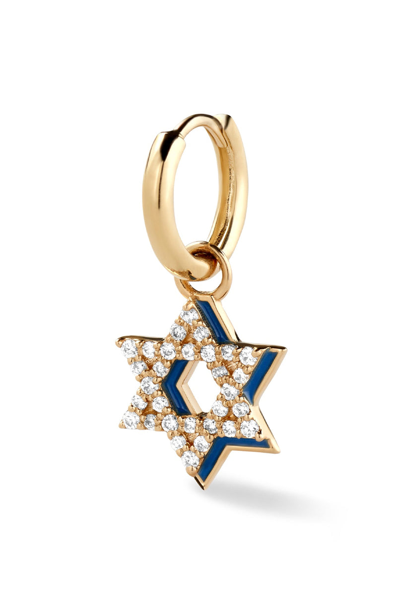 Diamond Star of David with Enamel Shadow Huggie