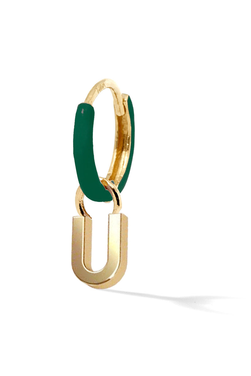 Letter Enamel Huggie - Vert